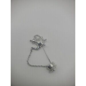 Vintage Avon Silver Tone Teapot Chain Teacup Pin Jewelry Costume